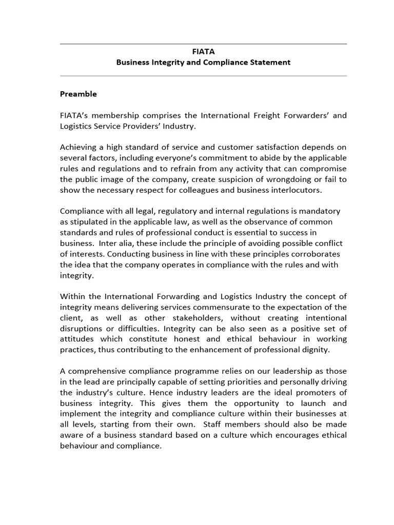 FIATA Business Integrity Compliance Guide | PDF | Business