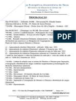 Programação Reunião Fraternal de Obreiros. 05.08