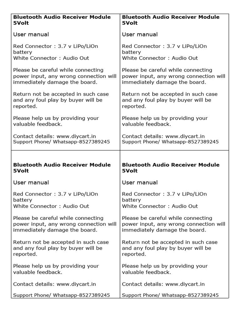 Bluetooth Audio Receiver Module Guide | PDF