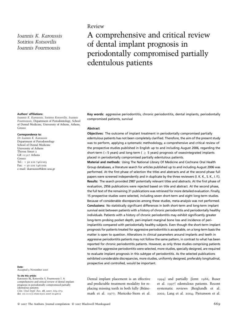2007 A Comprehensive and Critical Review of Dental Implant Prognosis