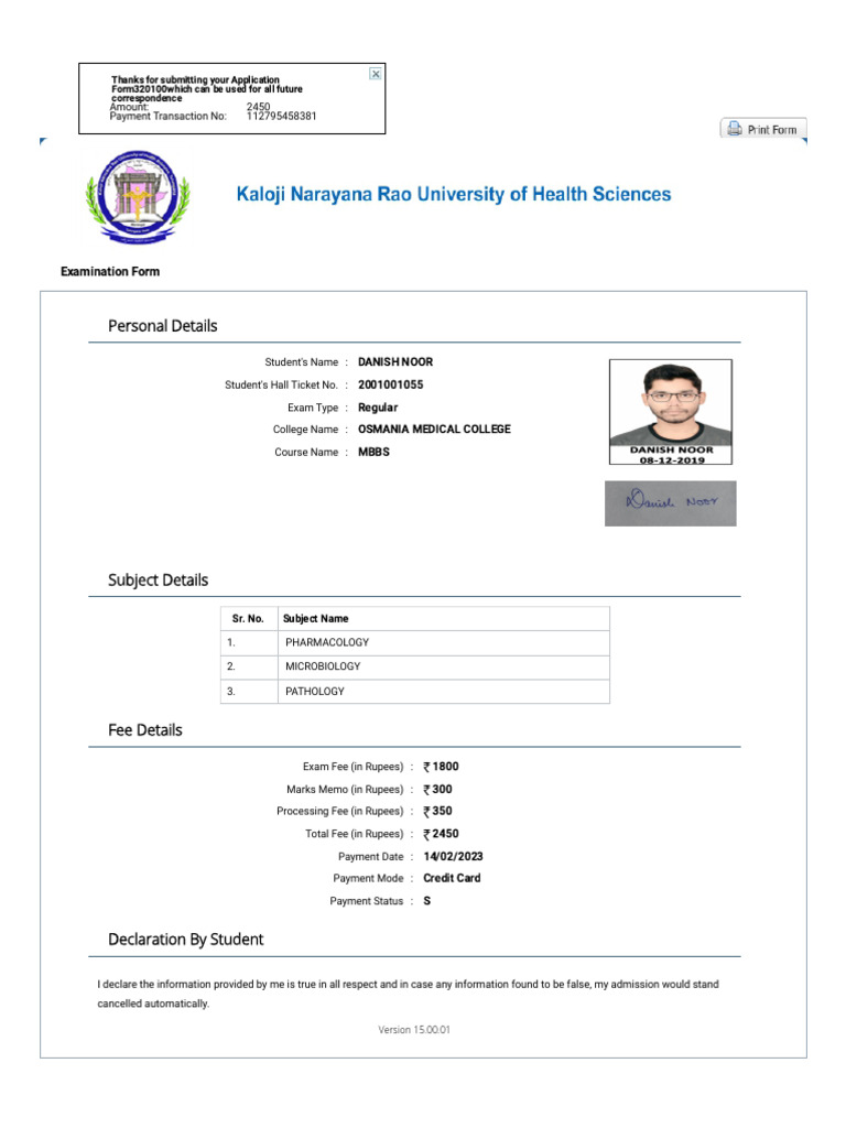 Second Year Mbbs Form | PDF