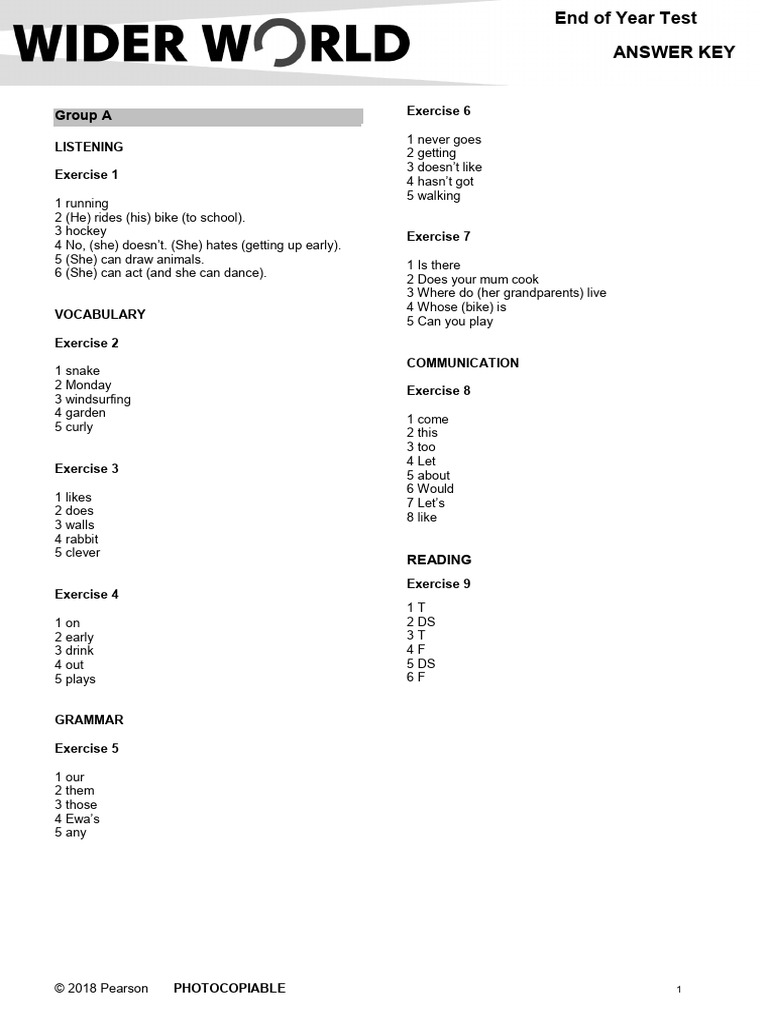 Wider World Starter Tests AK EndYear Final | PDF