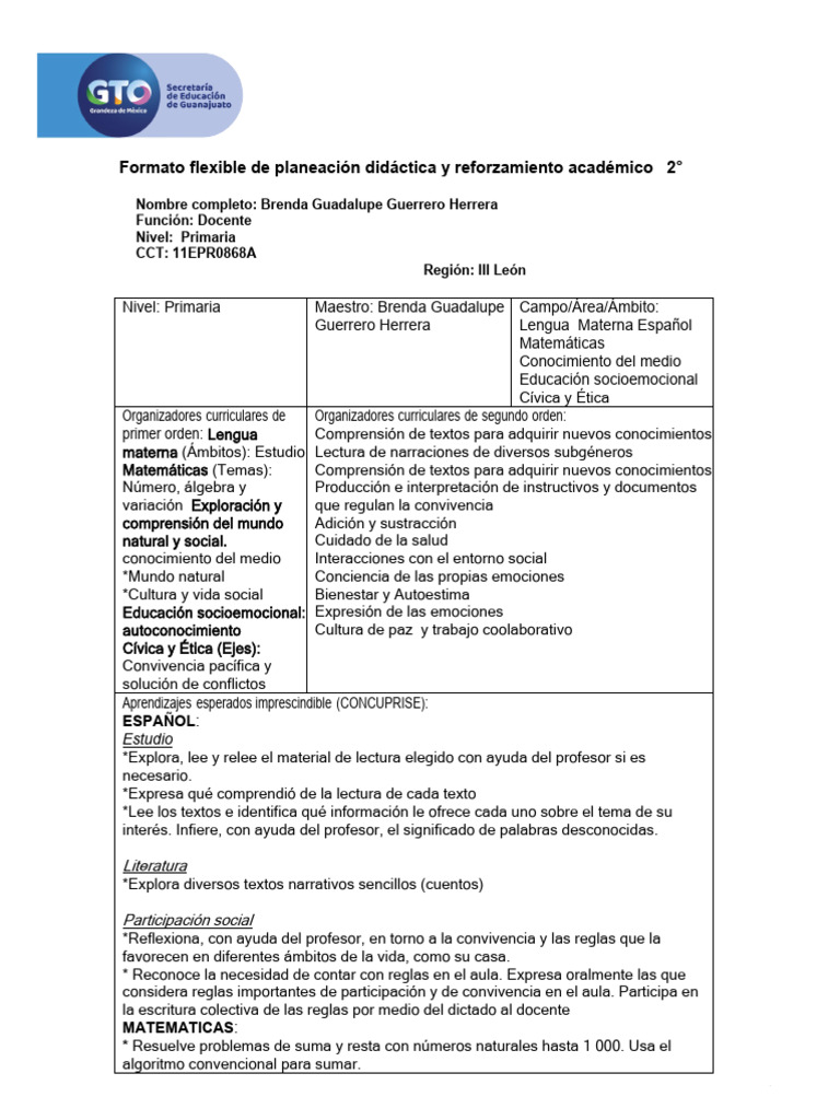Formato Flexible de Planeación Didáctica | PDF | Crecimiento personal y ...
