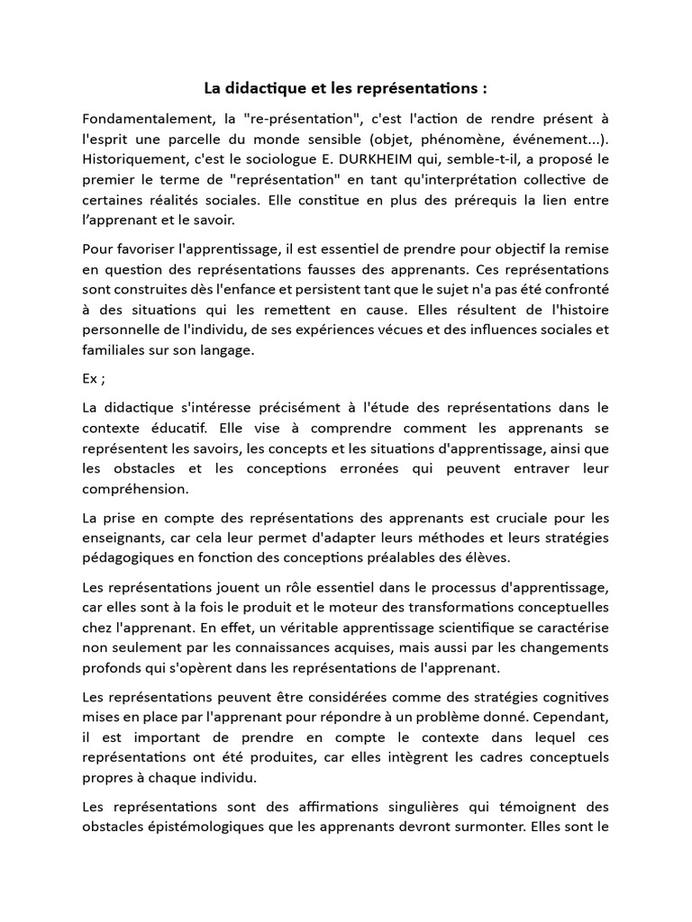 Représentations en didactique et apprentissage | PDF
