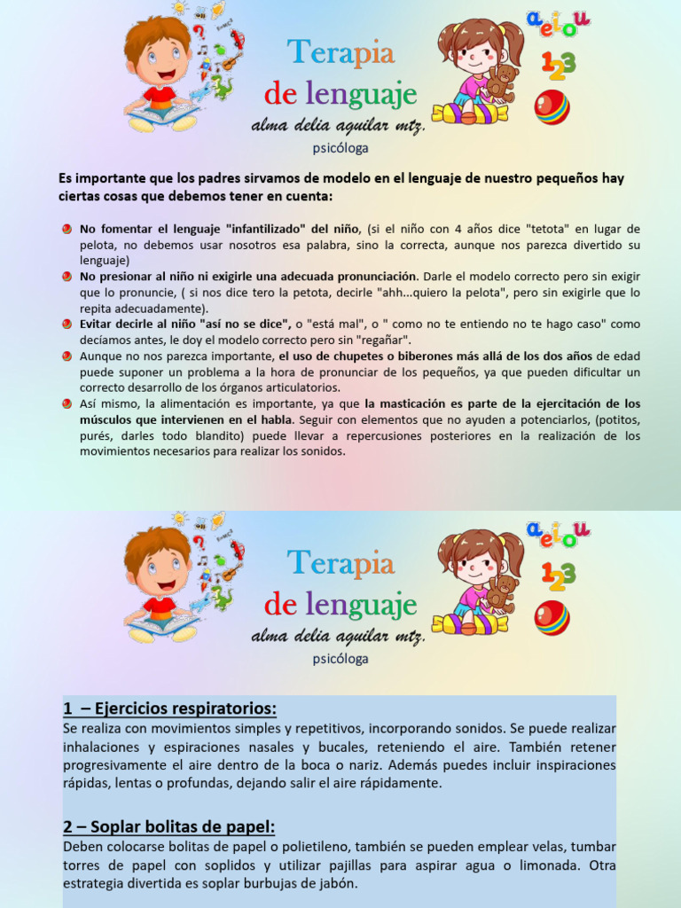 Ejercicios de Terapia de Lenguaje Infantil | PDF | Boca | Ritmo