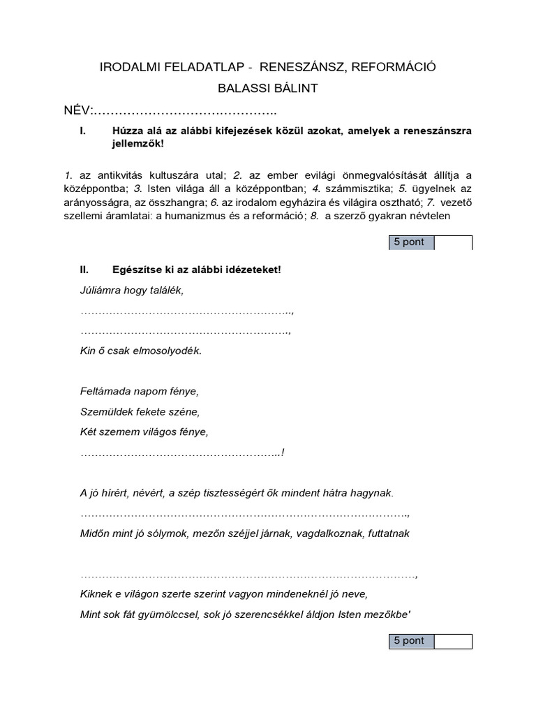 Irodalmi feladatlap balassi b lint dolgozat pdf