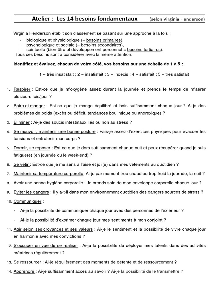 Les 14 besoins fondamentaux de Henderson | PDF | Développement personnel