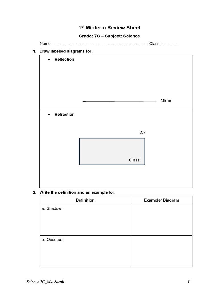 7C Science _ 1st Midterm Review | PDF | Reflection (Physics) | Magnet