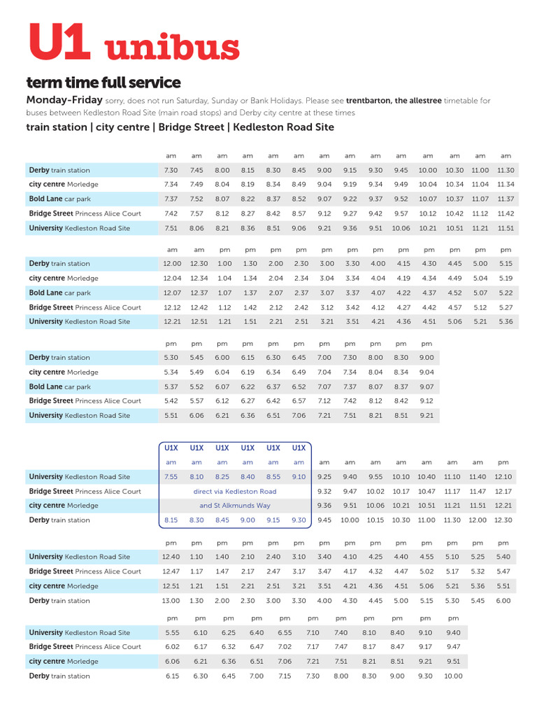 U1 Timetable September 2022 PDF