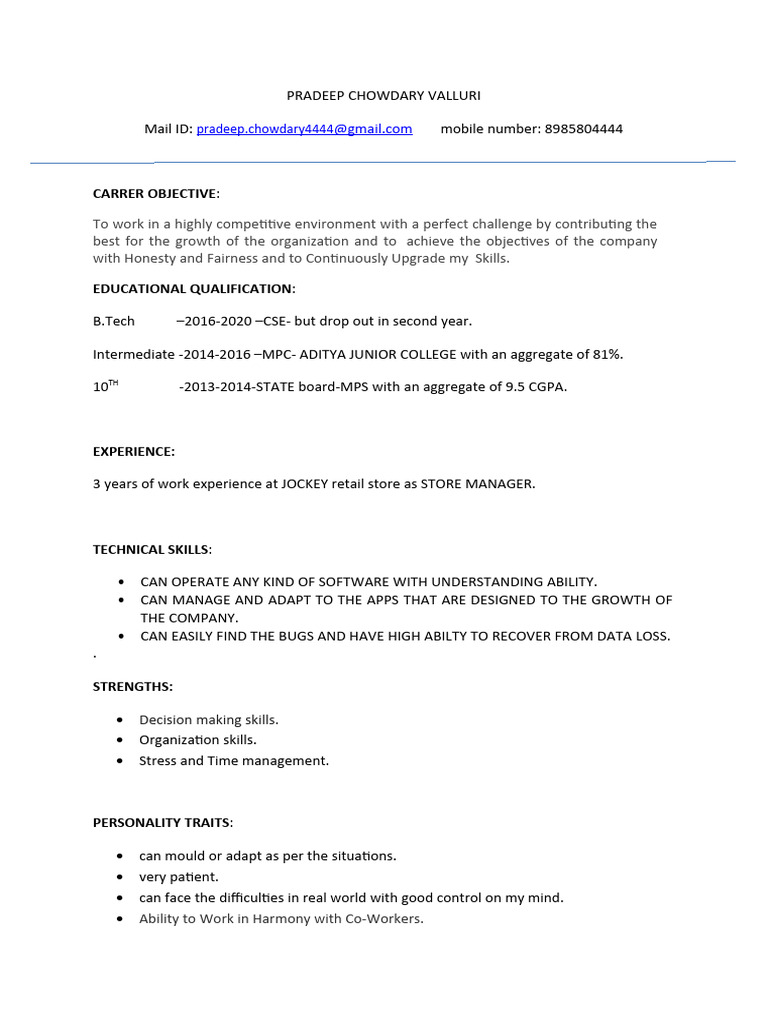 Pradeep Chowdary's Professional Profile | PDF | Career & Growth