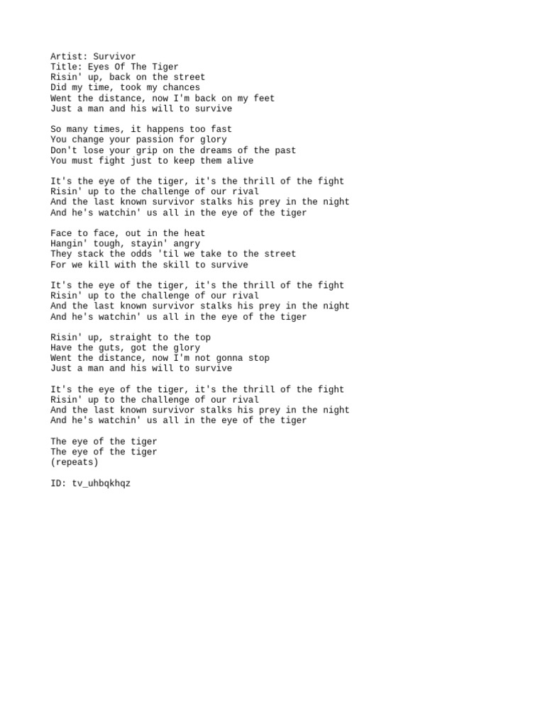 Survivor Eyes of The Tiger PDF