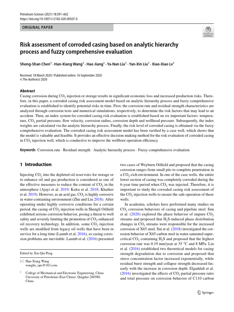 Risk Assessment of Corroded Casing Based On Analytic Hierarchy Process ...