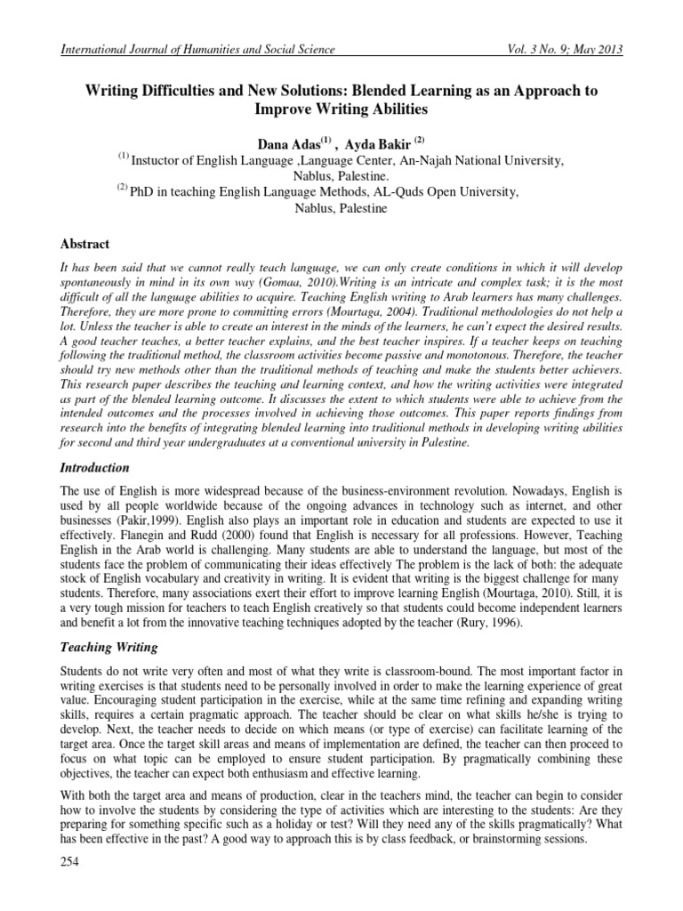 Writing difficulties and new solutions blended learning as an