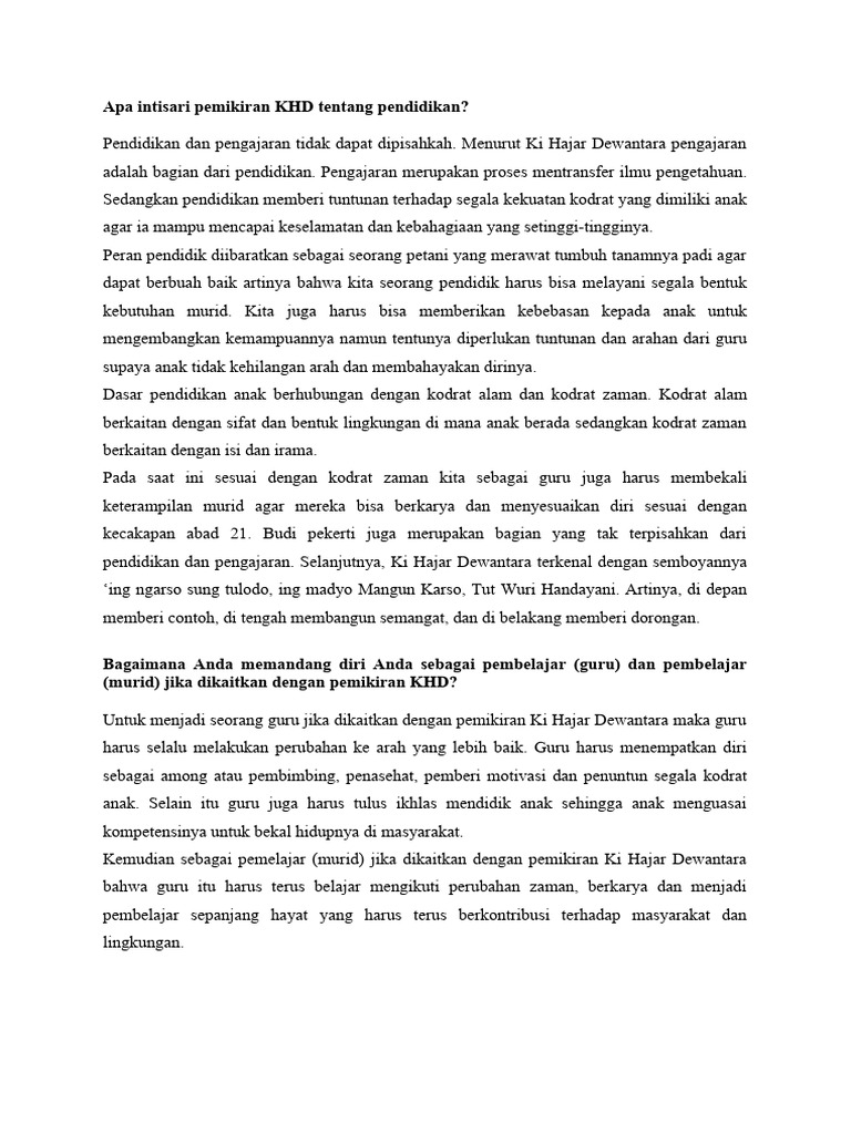 1. Apa Intisari Pemikiran Khd Tentang Pendidikan
