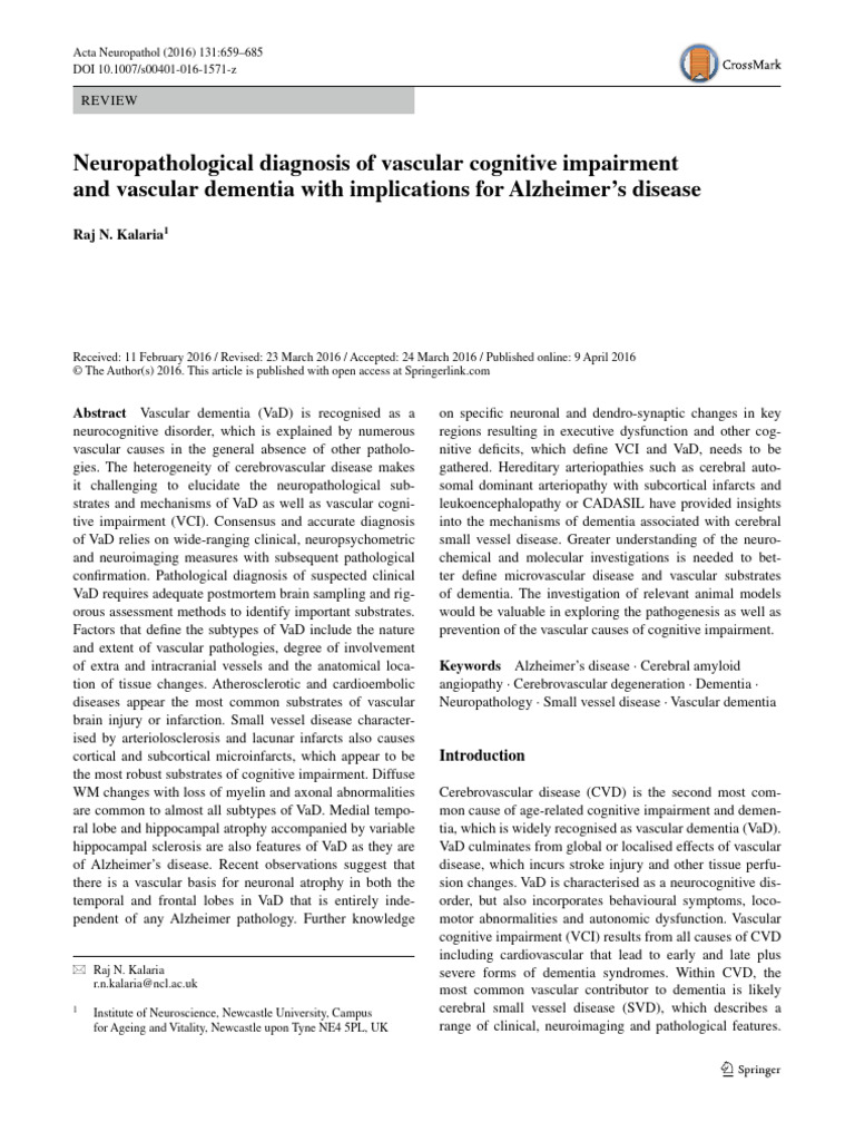 Neuropathological Diagnosis of Vascular Cognitive Impairment and