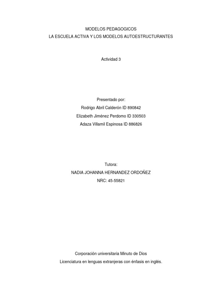 Modelos Pedagógicos: Escuela Activa y Autoestructurantes | PDF ...