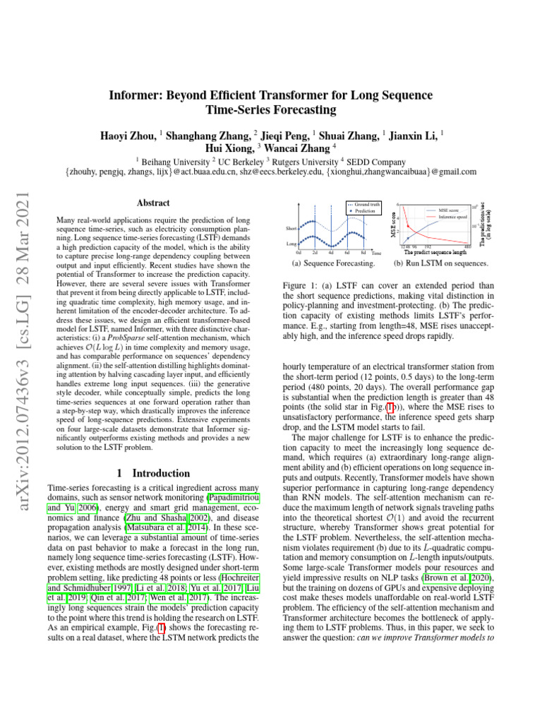Informer Beyond Efficient Transformer For Long Sequence TimeSeries