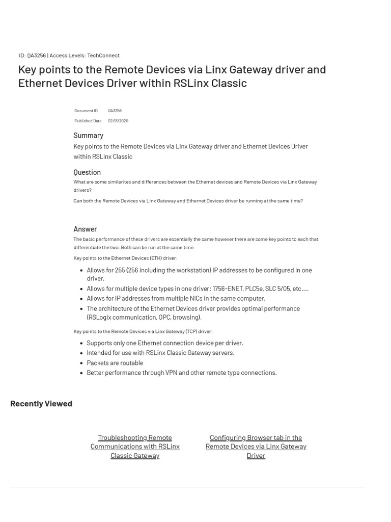 Key Points To The Remote Devices Via Linx Gateway Driver and