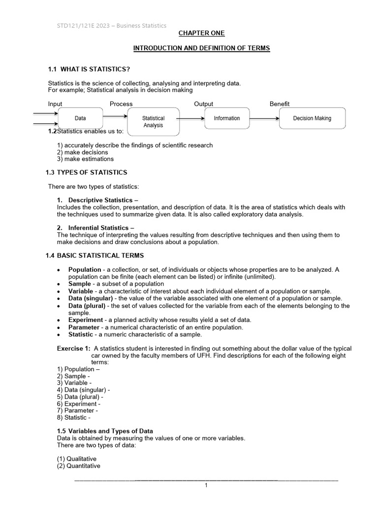 Std121 121e business statistics course booklet 2023 pdf