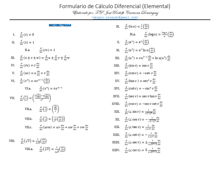 Formulario Derivadas | PDF