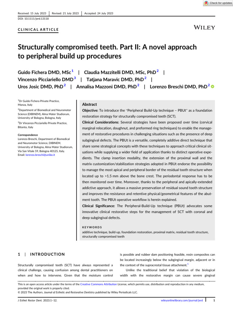 J Esthet Restor Dent - 2023 - Fichera | PDF | Periodontology | Dental ...