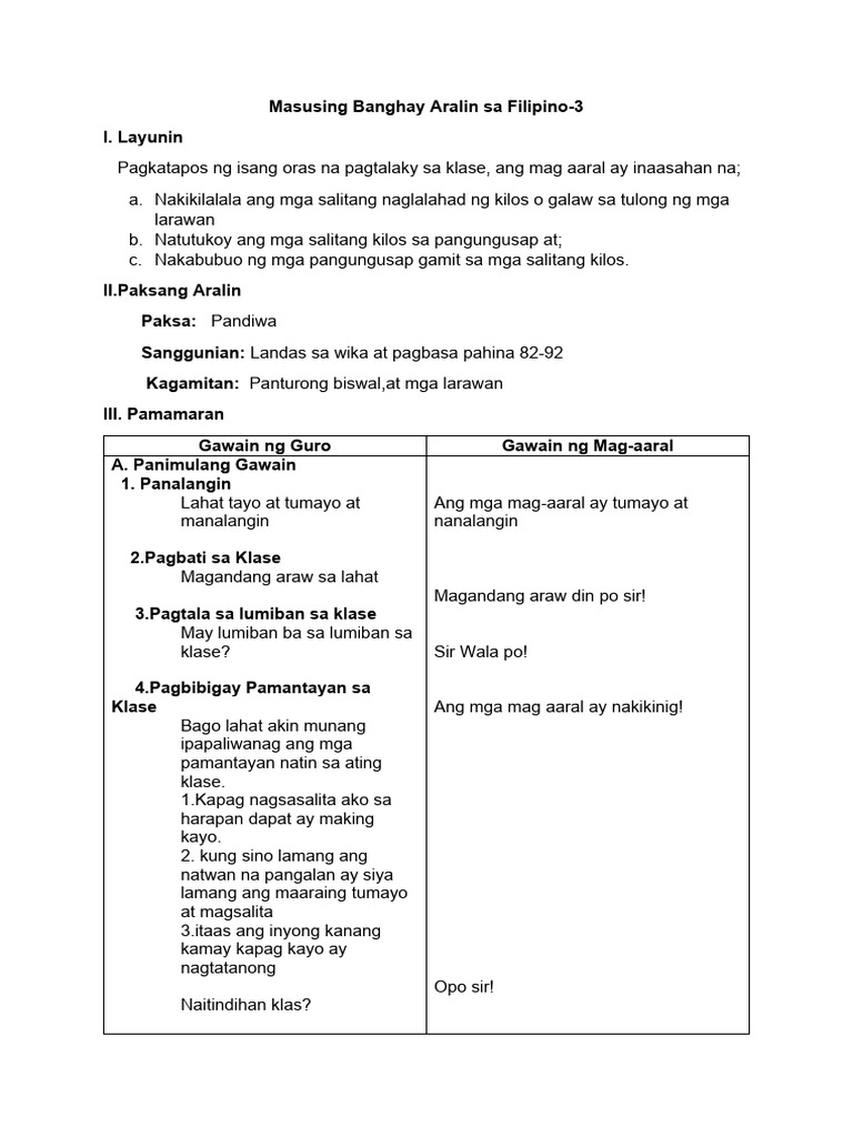 Masusing Banghay Aralin Sa Filipin 3 | PDF