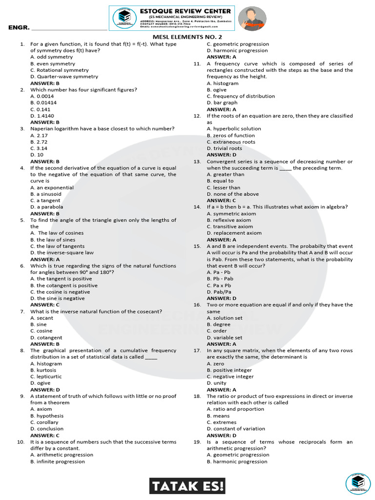 Math and Logic Quiz with Answers | PDF | Teaching Methods & Materials