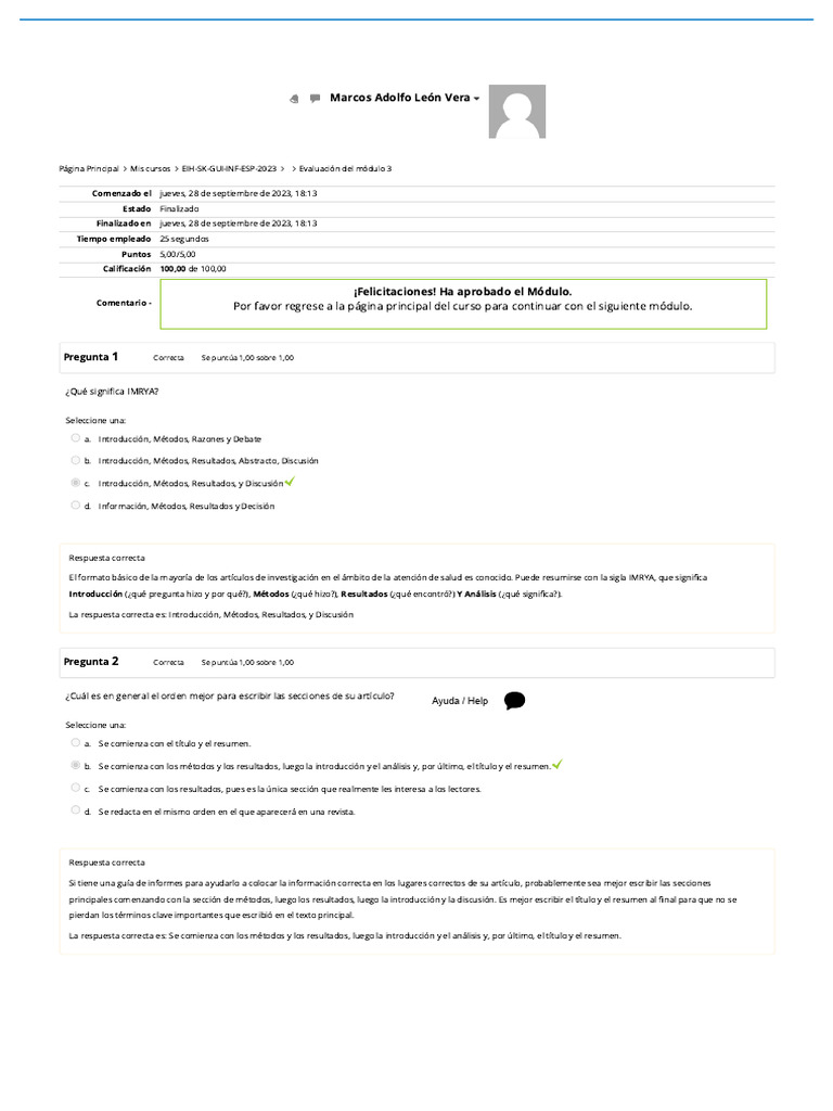 Evaluación del módulo 3_ Revisión del intento | PDF | Cognición