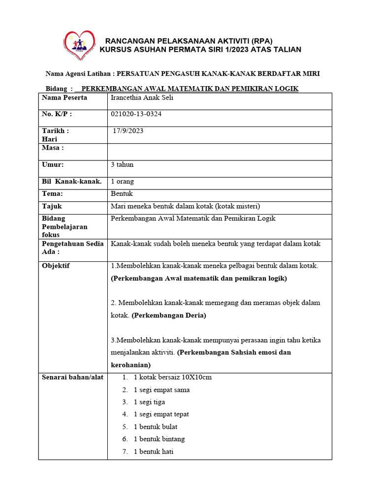RPA Aktiviti Awal Matematik Kanak-Kanak | PDF | Karier & Perkembangan