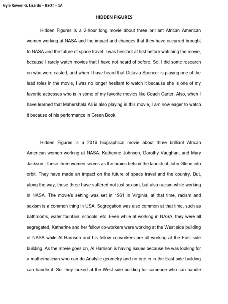 Hidden Figures essay PDF