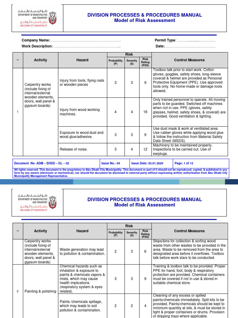 OHS Risk Assessment Procedures | PDF