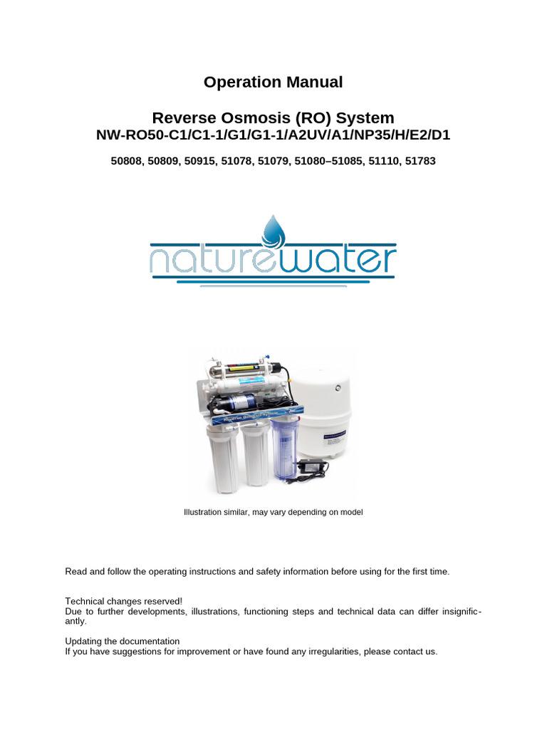 Operation Manual Reverse Osmosis (RO) System: NW-RO50-C1/C1-1/G1/G1-1 ...