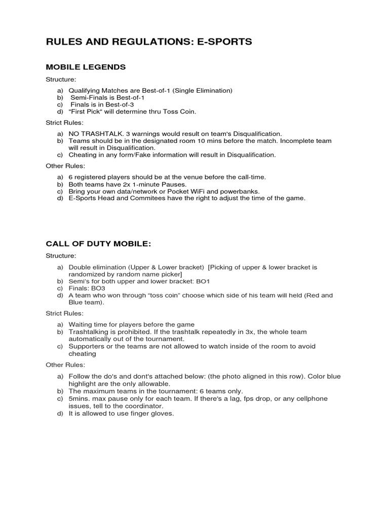 E Sports Rules and Regulations PDF