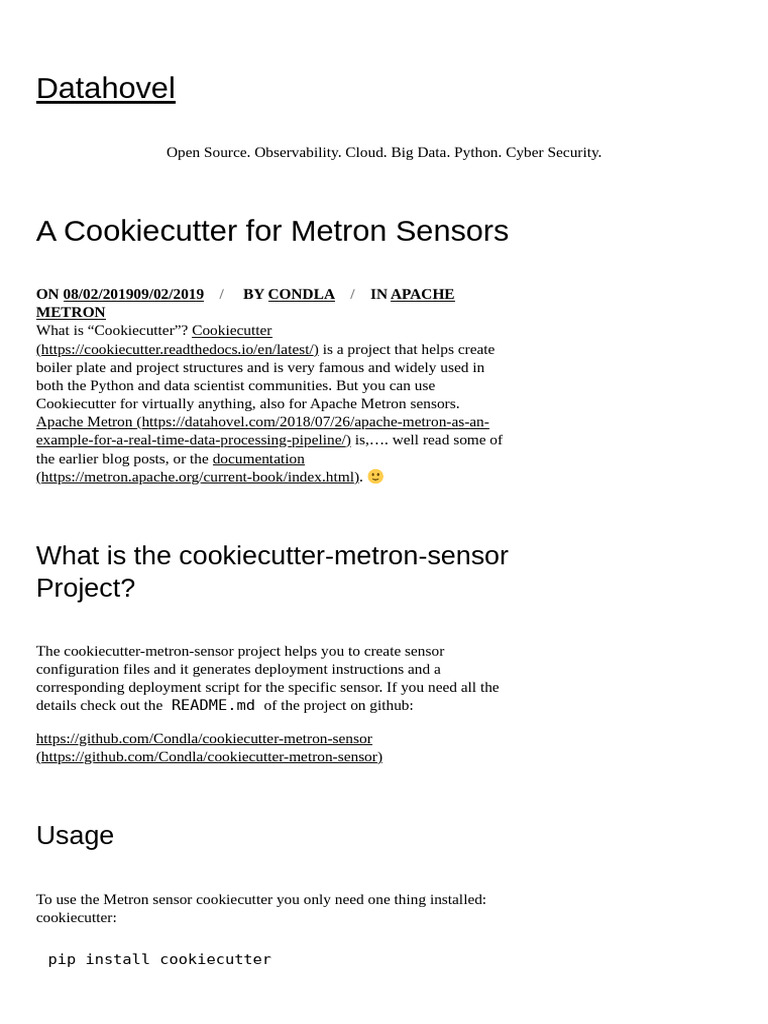 A Cookiecutter For Metron Sensors Datahovel PDF Apache Hadoop Software