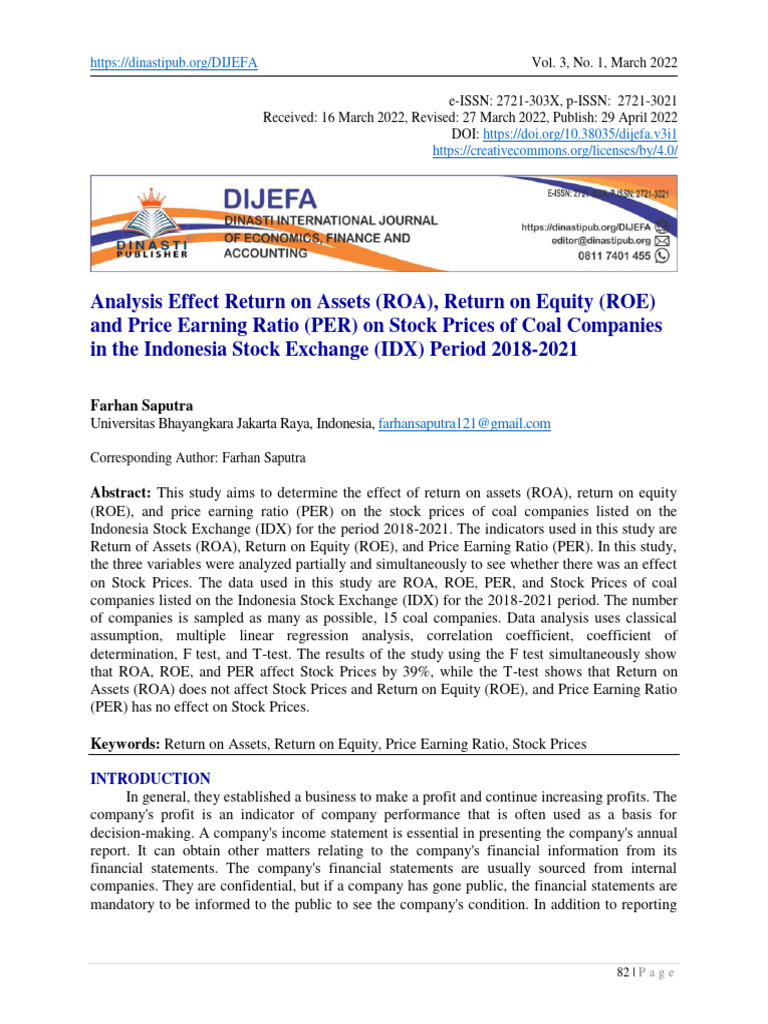 ROE and Stock Prices in Coal Sector | PDF