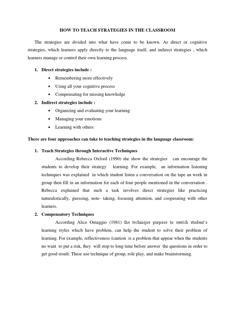 How To Teach Strategies In The Classroom Pdf Learning Styles