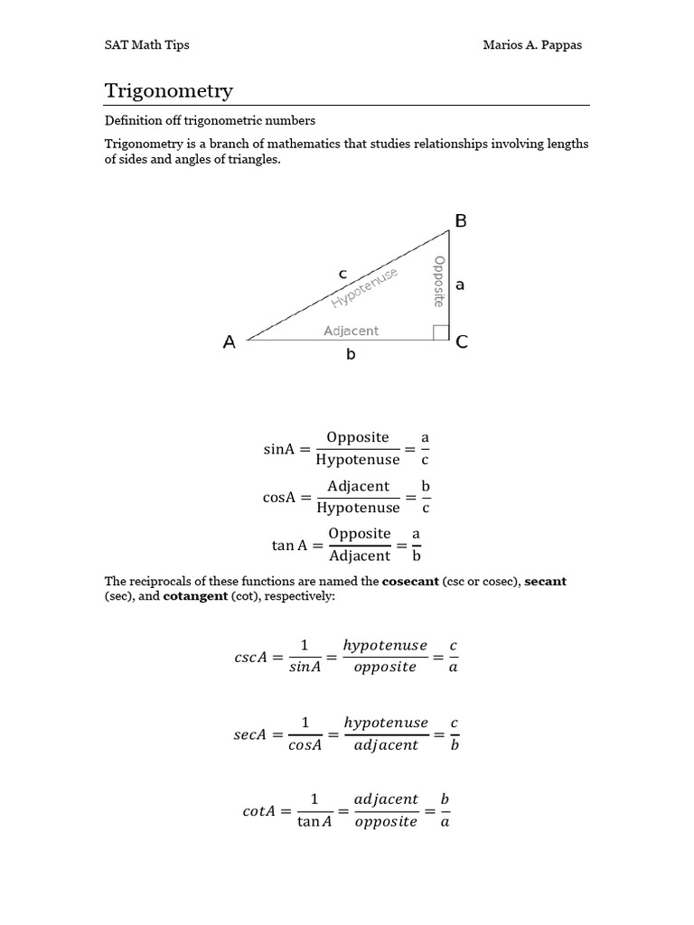 SAT Trigonometry Study Guide | PDF