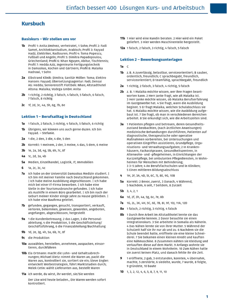 Einfach Besser 400 Loesungen Kurs Und Arbeitsbuch PDF