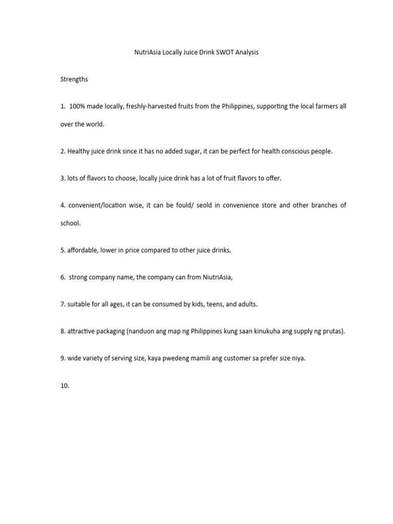 NutriAsia Locally Juice Drink SWOT Analysis PDF