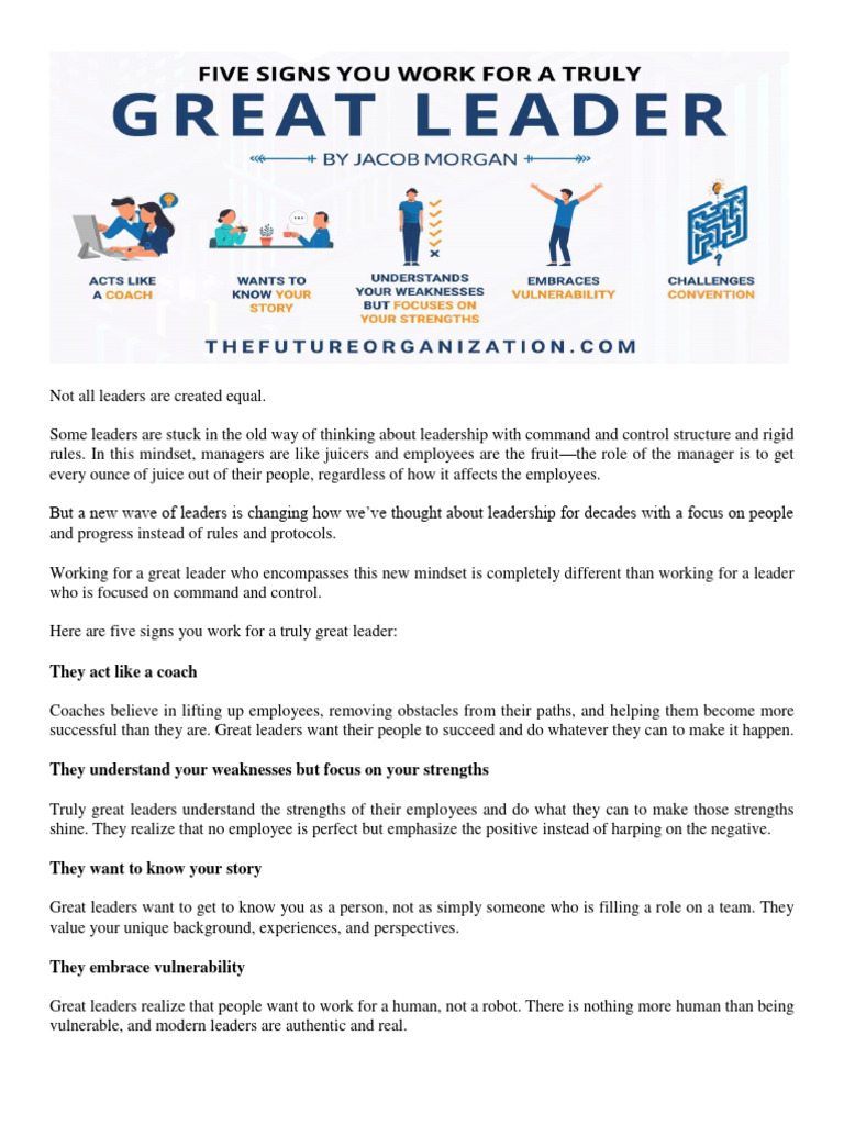 5 Signs You Work For A Truly Great Leader | PDF | Career & Growth