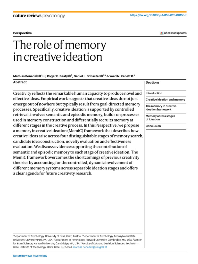 Memory's Role in Creative Ideation | PDF | Creativity | Memory