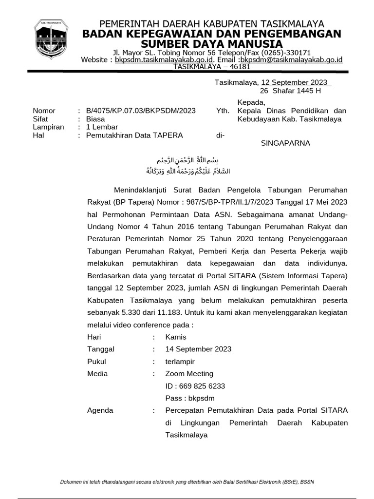 Surat zoom meeting pemutakhiran data tapera pdf