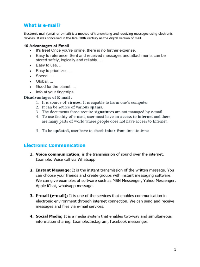 What is e mail 10 advantages of email pdf