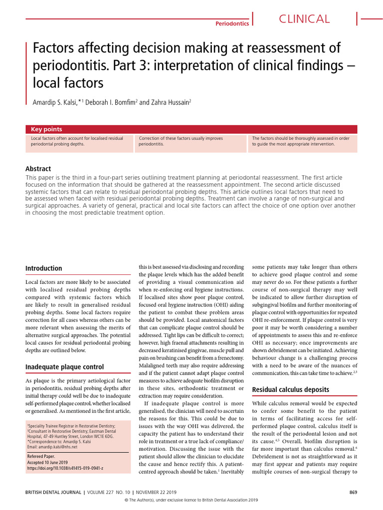 Local Factors in Periodontitis Decision-Making | PDF