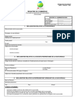 Registre Du Commerce: Formulaire de Demande D'immatriculation (Succursale)