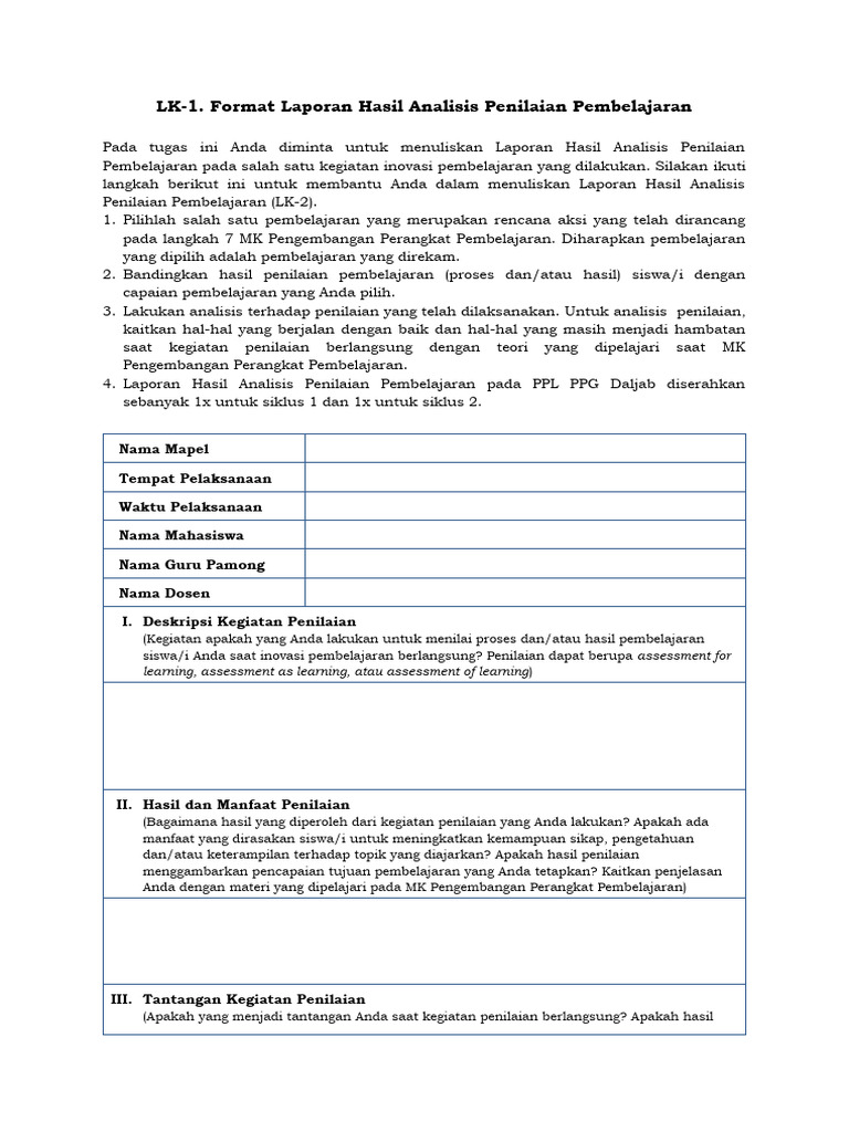 Format Hasil Asesmen Pembelajaran | PDF