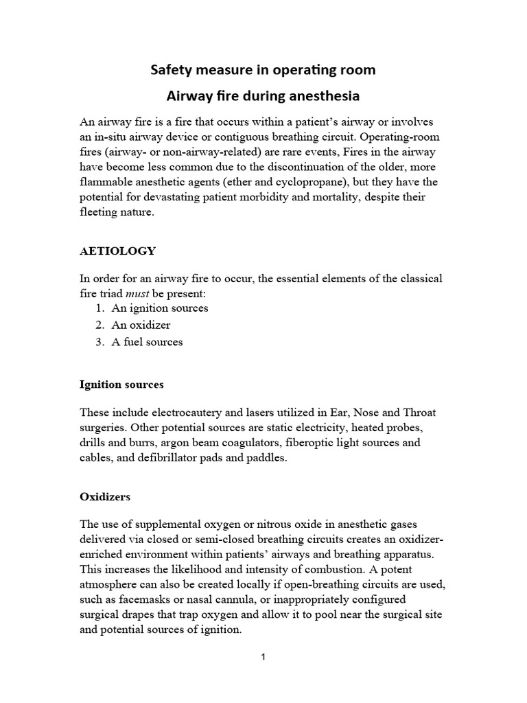 Safety Measure in Operating Room (15th. Week) PDF Anesthesia Oxygen