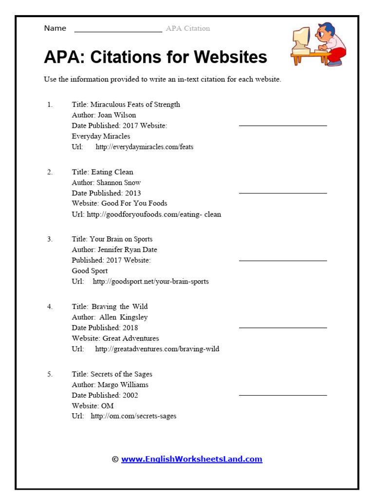 Apa Worksheet Website PDF