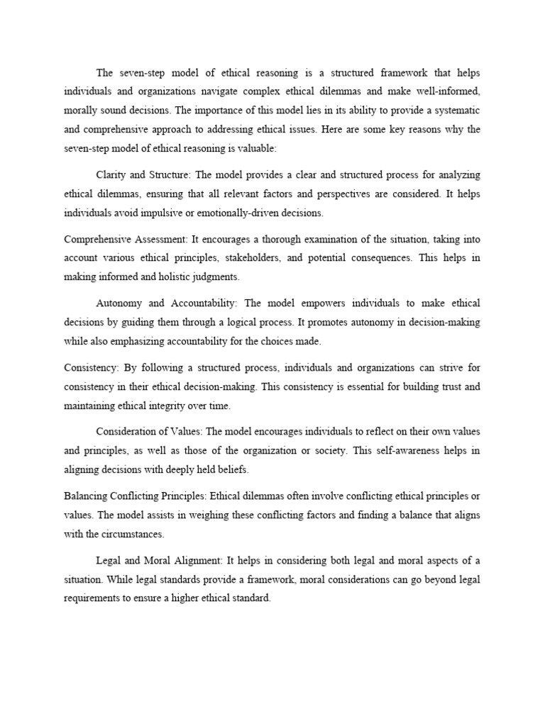 Reamers Framework Of Ethical Reasoning