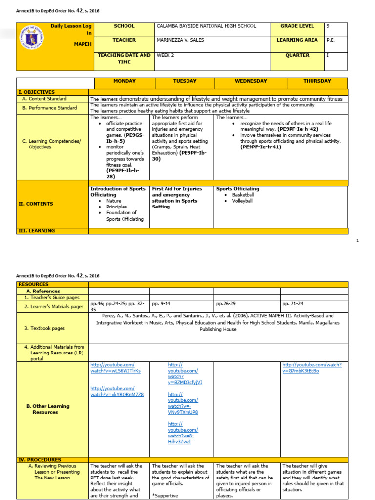 Q1 Grade 9 PE DLL Week 2 | PDF
